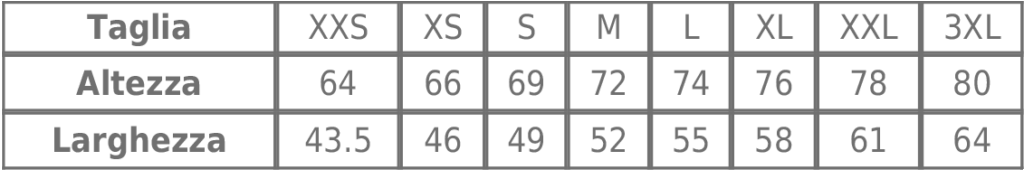 TABELLA TAGLIE T shirt BS STRANGER 180g BS052